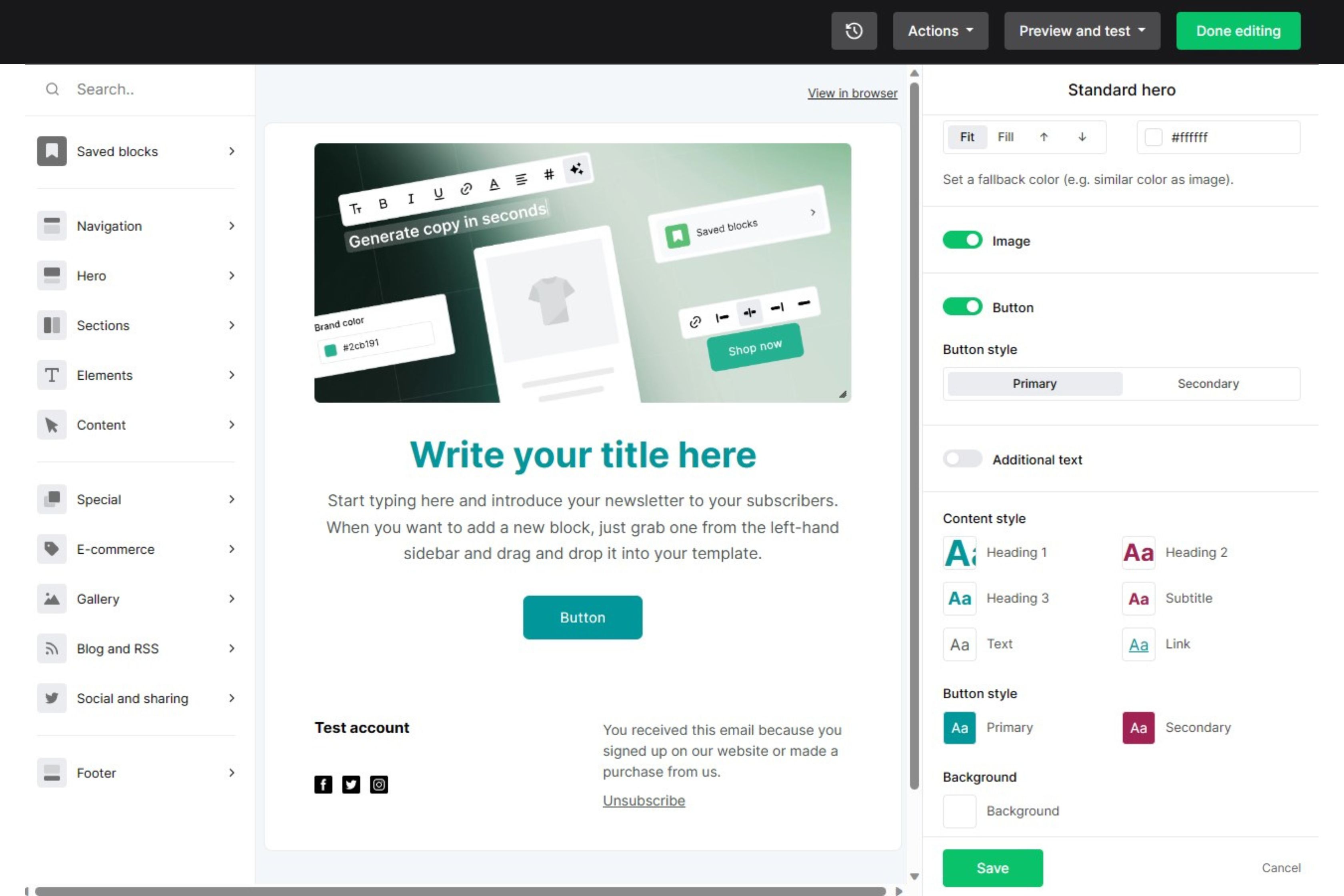 Screenshot of the new campaign builder on MailerLite - July 2023